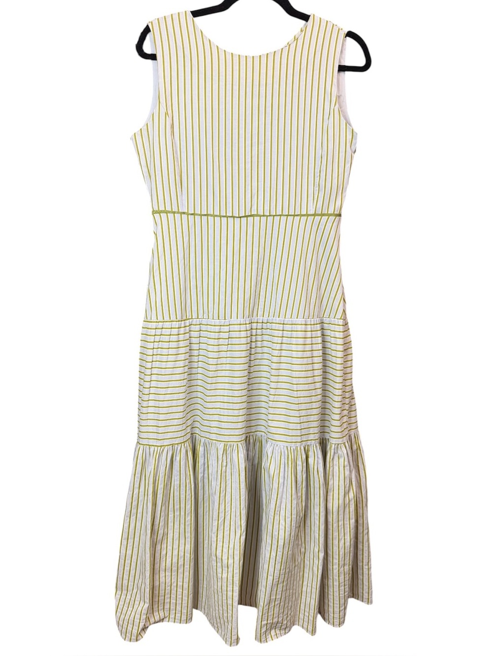 Côte Cote Milan Striped Tiered Midi Dress Green blue Sleeveless Resort